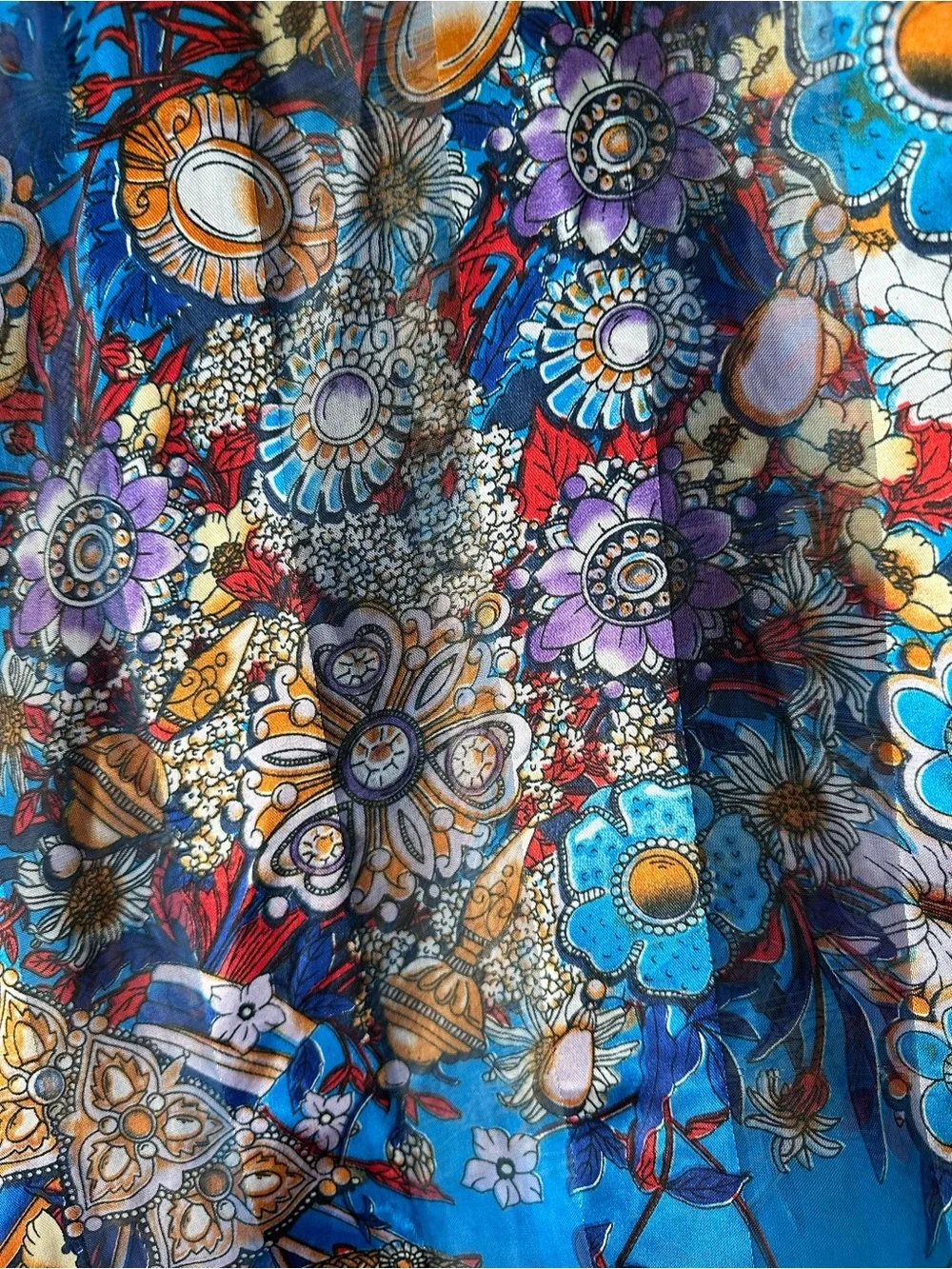 Blue Floral Silk Scarf Wrap